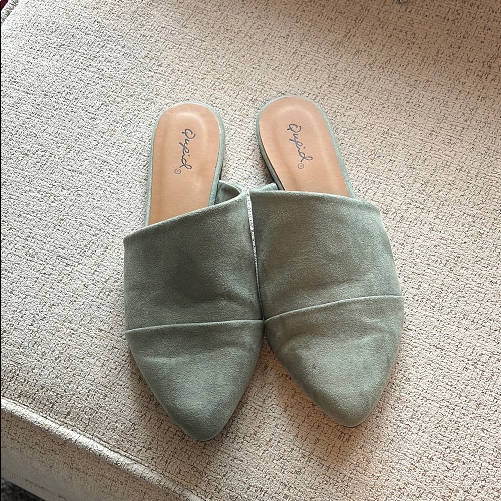 Qupid Green Mules Minimalist Slip-On Shoes